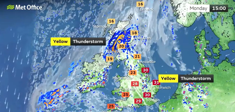 Britain is set for thunderstorms following an extreme dry spell (Met Office)