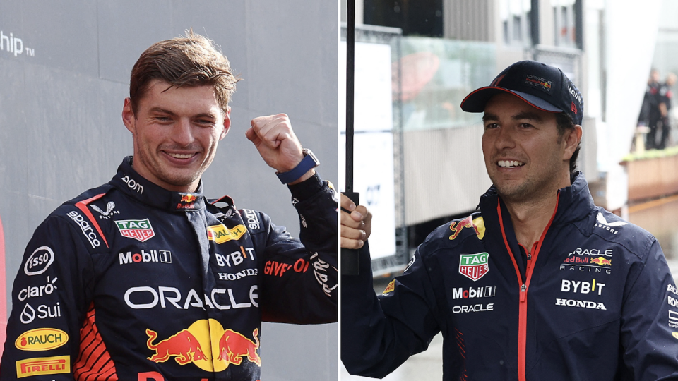 Oracle Red Bull racers Max Verstappen (left) and Sergio Perez (right) 