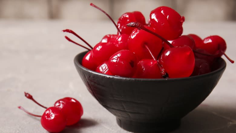 Bowl of maraschino cherries