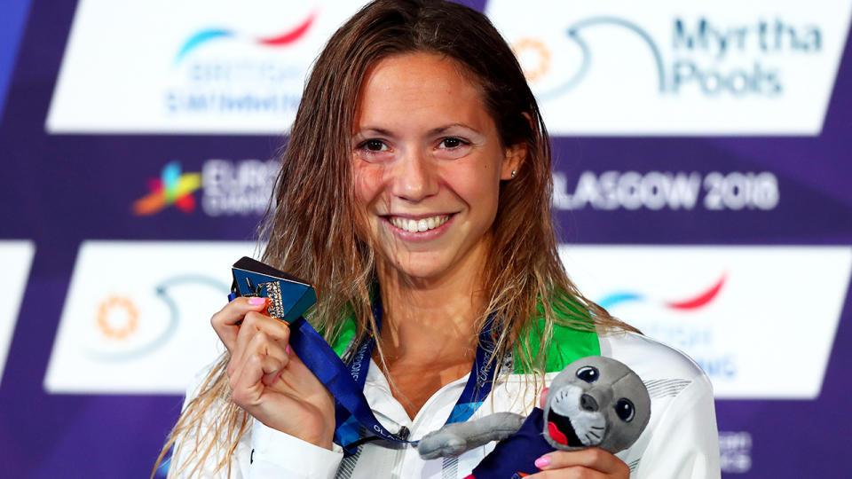 Boglarka Kapas, pictured here with her gold medal at the European Championships in 2018.