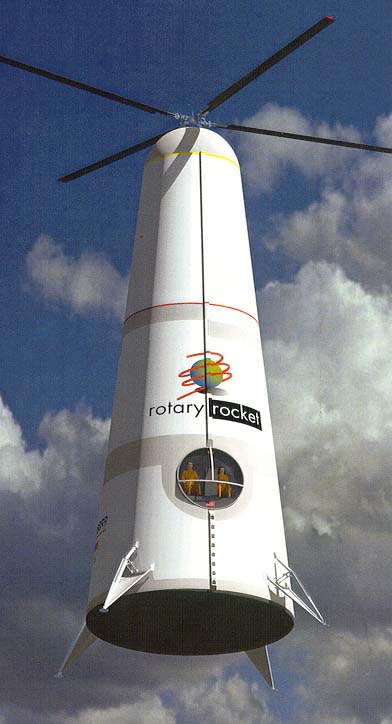 Rotary Rocket Company spaceship was a novel single-stage-to-orbit launch vehicle that used a rocket-tipped rotor propulsion system.