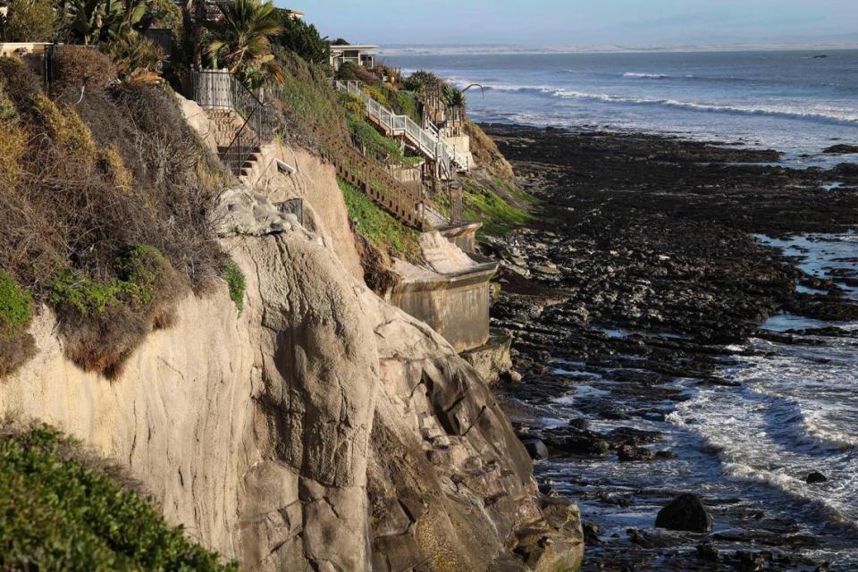 Storm-driven erosion in Pismo Beach has oceanfront homeowners concerned. Some houses have seawalls, while others do not. The California Coastal Commission is generally against issuing private property permits for seawall construction.