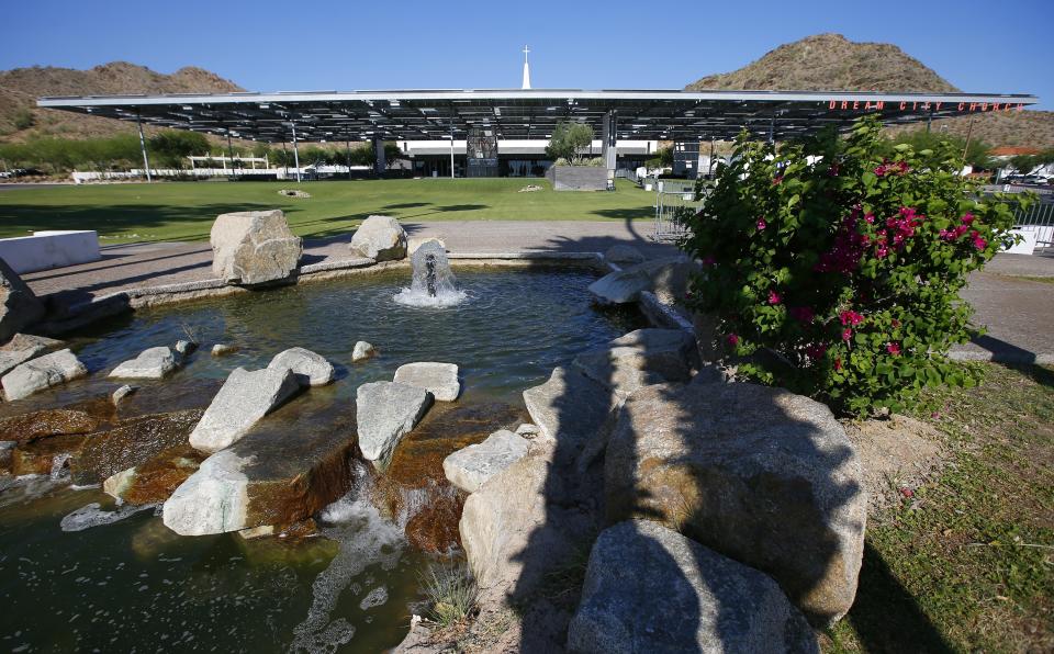 Dream City Church, shown Monday, June 22, 2020, in Phoenix, will host the Students for Trump convention, including a scheduled visit from President Donald Trump on Tuesday afternoon. (AP Photo/Ross D. Franklin)