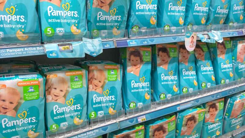 Rows of Pampers diapers