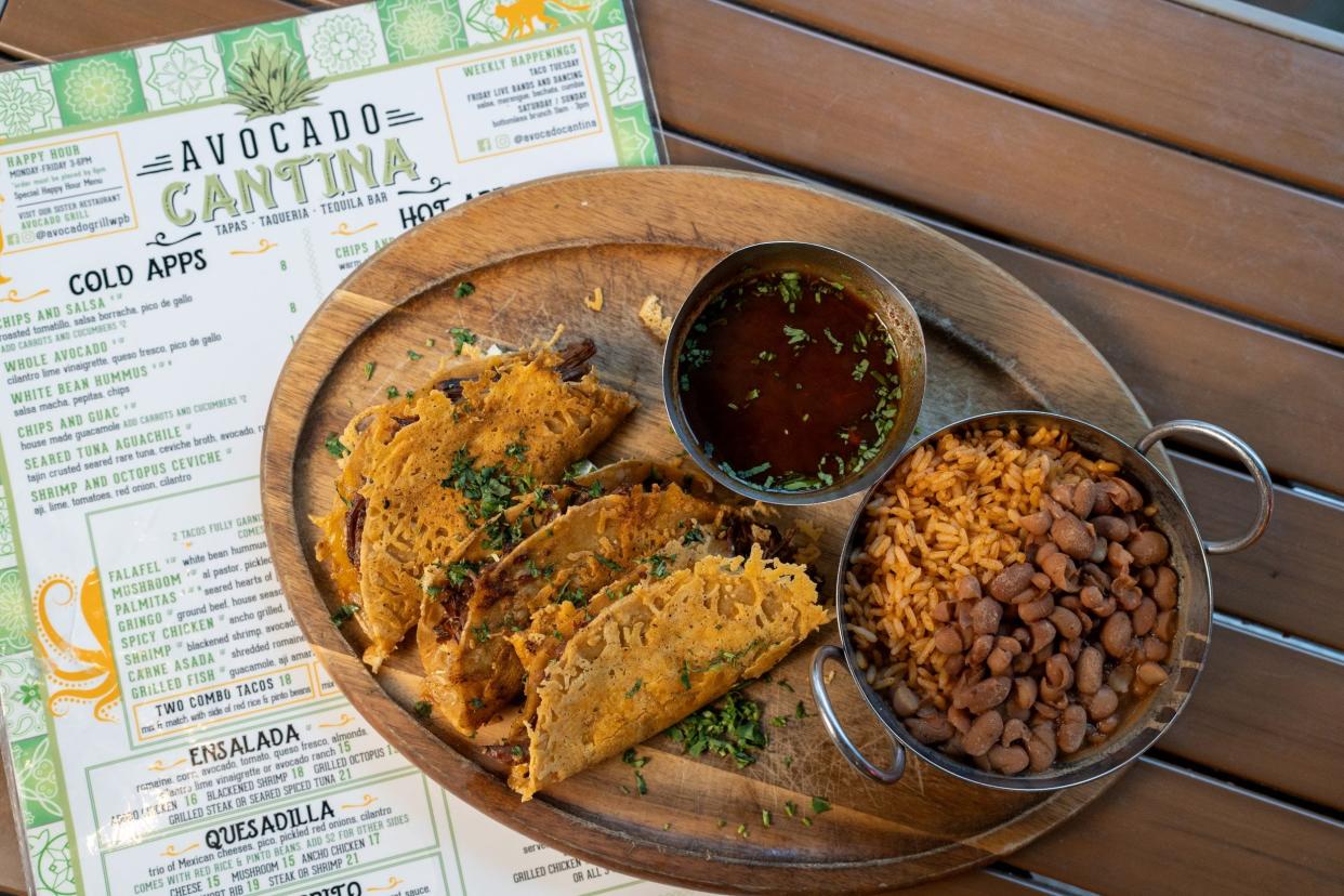 Birria tacos are served at Avocado Cantina restaurant in Palm Beach Gardens.