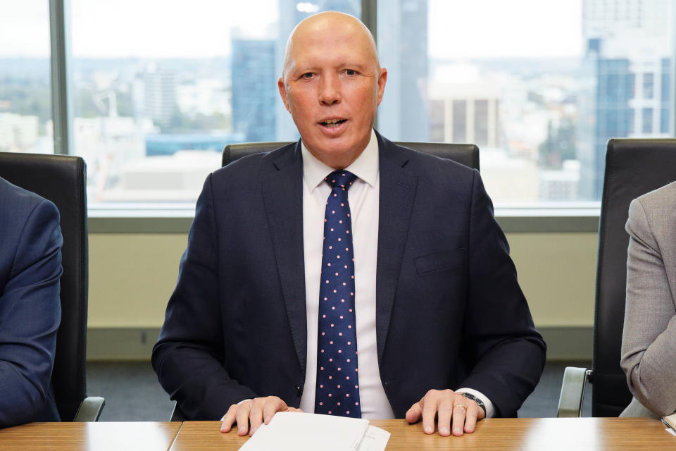 Australian Opposition Leader Peter Dutton during a shadow cabinet meeting in Perth, Wednesday, June 15, 2022