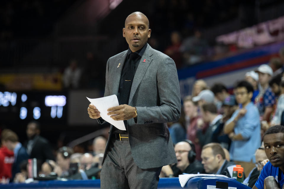 Memphis Tigers head coach Anfernee Penny Hardaway looks on during the American Athletic Conference college basketball game between the SMU Mustangs and the Memphis Tigers on February 25, 2020, at Moody Coliseum in Dallas, Texas. (Photo by Matthew Visinsky/Icon Sportswire via Getty Images)