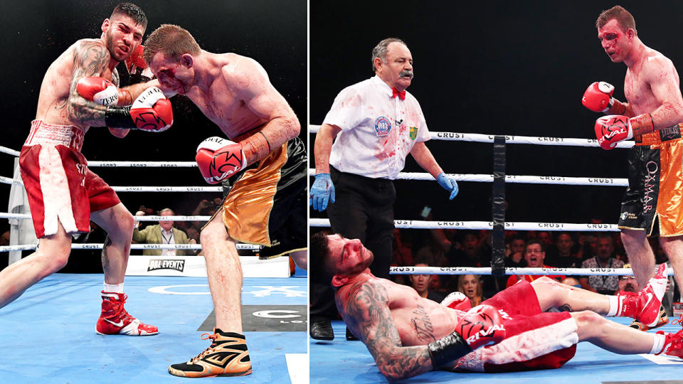 Jeff Horn, pictured here stunning Michael Zerafa in the ninth round of their fight.