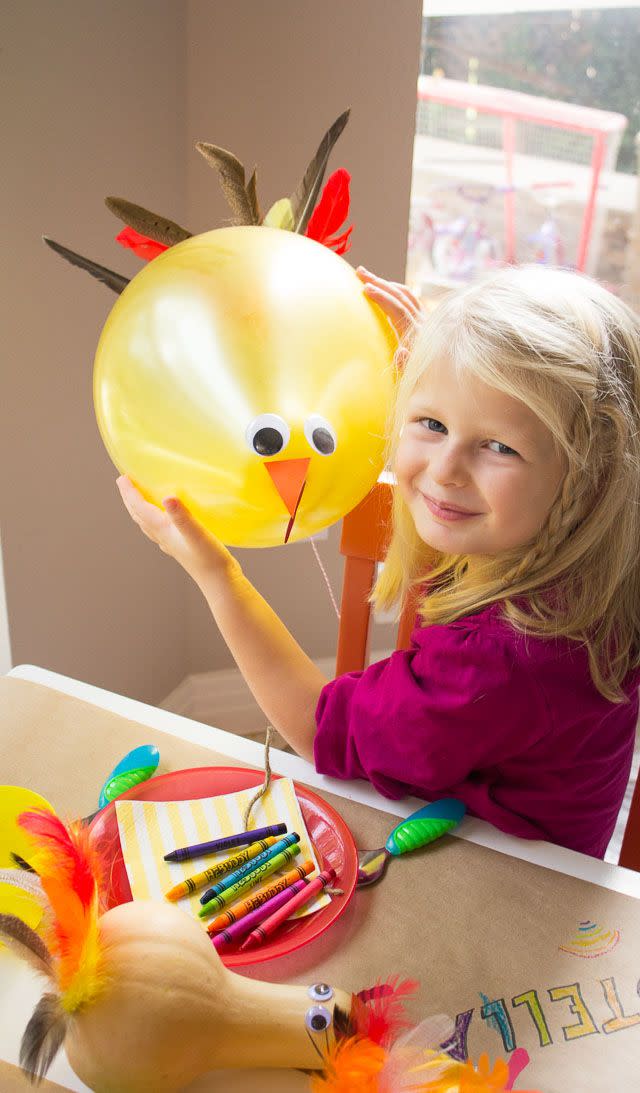 <p>After your kids are done crafting these sweet and silly balloons, tie them onto the backs of their chairs at Thanksgiving dinner. We have a feeling they'll be happier to sit tight and enjoy the meal with a turkey floating overhead!</p><p><strong>Get the tutorial at <a href="https://designimprovised.com/2014/11/thanksgiving-kids-crafts.html" rel="nofollow noopener" target="_blank" data-ylk="slk:Design Improvised;elm:context_link;itc:0;sec:content-canvas" class="link ">Design Improvised</a>.</strong></p><p><strong><a class="link " href="https://www.amazon.com/Andaz-Press-Classroom-Thanksgiving-Decorations/dp/B071XVCX89?tag=syn-yahoo-20&ascsubtag=%5Bartid%7C10050.g.28638625%5Bsrc%7Cyahoo-us" rel="nofollow noopener" target="_blank" data-ylk="slk:SHOP YELLOW BALLOONS;elm:context_link;itc:0;sec:content-canvas">SHOP YELLOW BALLOONS</a><br></strong></p>