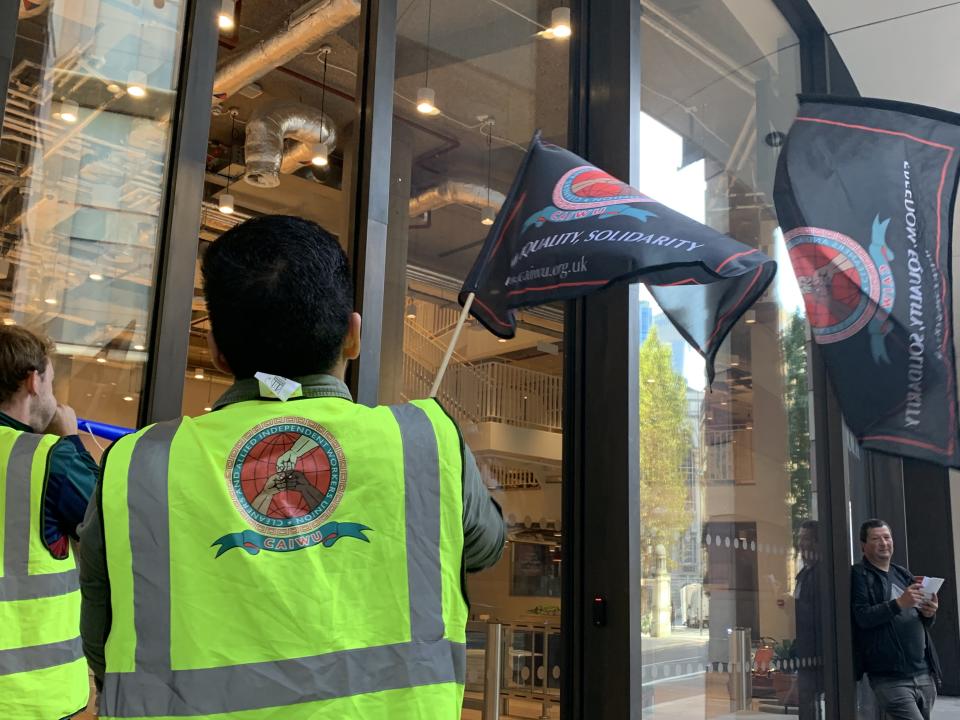 WeWork faced a protest outside one of its office spaces in central London. Photo: Yahoo Finance UK / Tom Belger