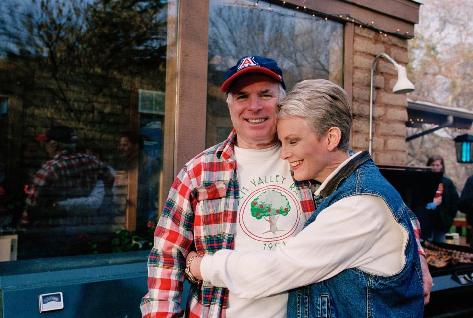 <p>McCain and his wife, Cindy, smile for the camera at their family ranch on March 9, 2000, near Sedona, Arizona.</p>