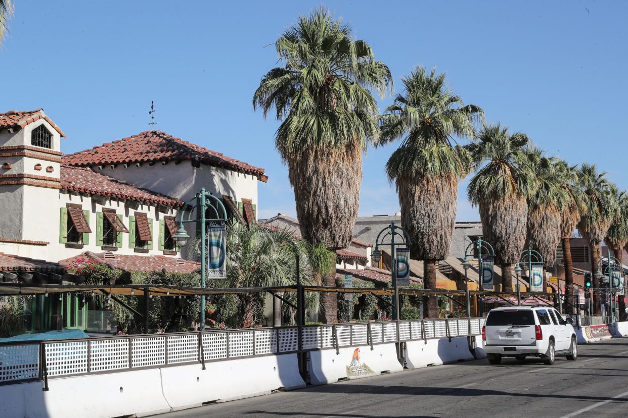 The temporary outdoor dining areas outside of Las Casuelas Terraza along Palm Canyon Dr. In Palm Springs, June 8, 2021.