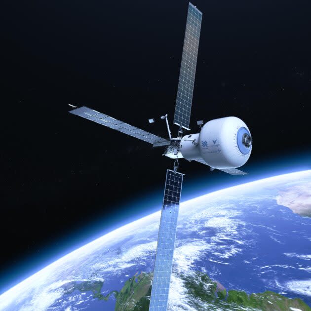 An artist’s conception shows Nanoracks’ Starlab space station in orbit. (Nanoracks / Lockheed Martin / Voyager Space Illustration)