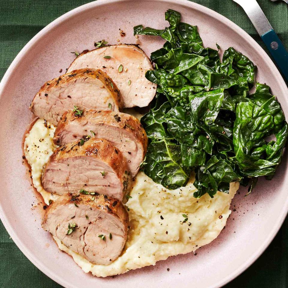 Garlic-Herb Roast Pork Tenderloin with Parsnip Puree & Kale