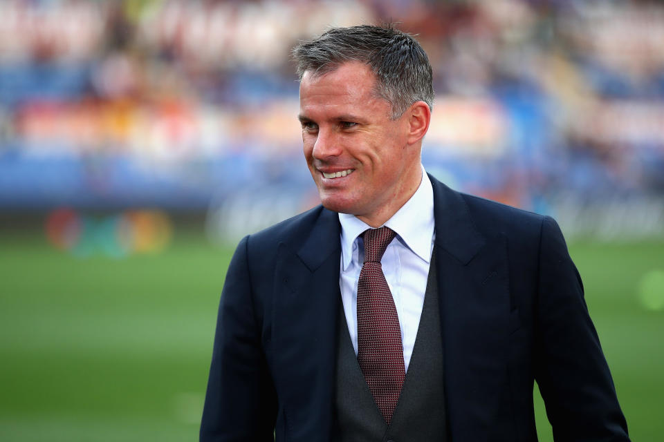 Jamie Carragher during the UEFA Champions League Semi Final Second Leg match between A.S. Roma and Liverpool at Stadio Olimpico on May 2, 2018 in Rome, Italy.
