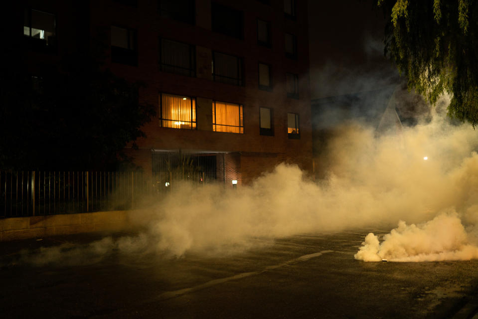 Tear gas on the streets of Bogotá on May 1. From April 28 to May 6, there have been over 100 cases of gunfire used against protesters, according to civil society groups.<span class="copyright">Andres Cardona—Reojo Colectivo</span>