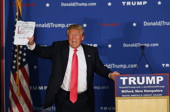 During a February 2016 rally, a piece of paper made Trump very angry. Or very happy. It's honestly hard to tell with him, sometimes.