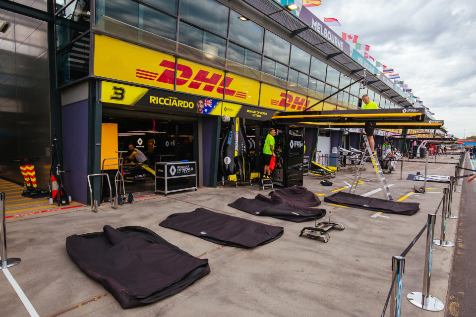 Melbourne, Australia - March 13 2020: Teams begin packing up at Albert Park after the 2020 Formula 1 Australian Grand Prix is cancelled- PHOTOGRAPH BY Chris Putnam / Barcroft Studios / Future Publishing (Photo credit should read Chris Putnam/Barcroft Media via Getty Images)