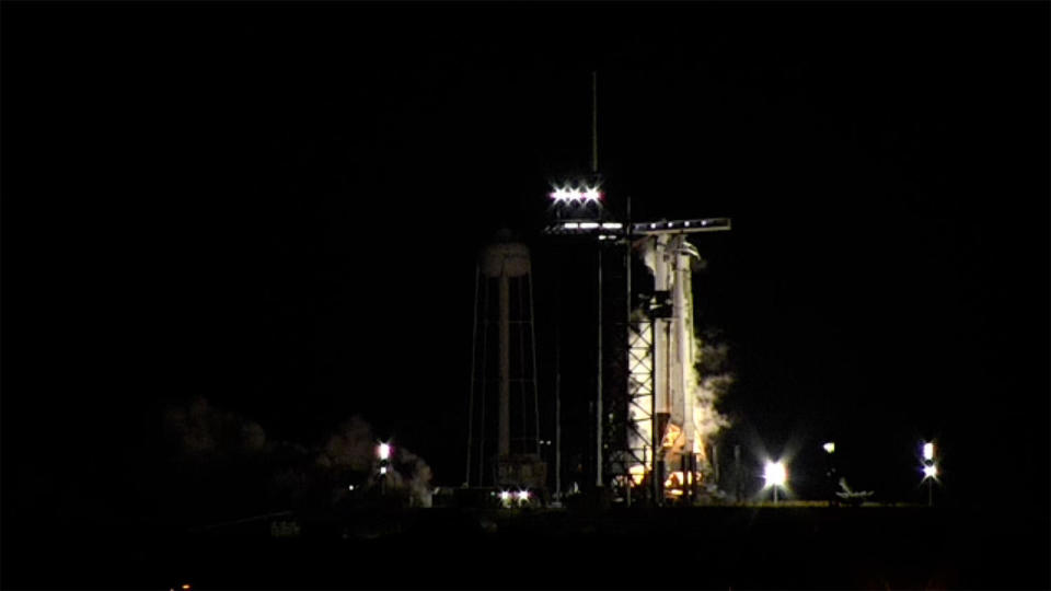 SpaceX test fired the nine engines powering the Falcon 9's first stage to verify the booster's readiness for flight. Jan. 16, 2023. / Credit: CBS News