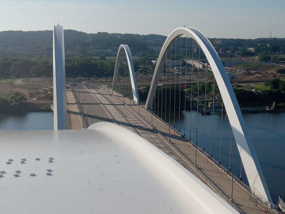 Guido Reichstadter's view as he protests atop the Frederick Douglas Memorial Bridge in Washington DC