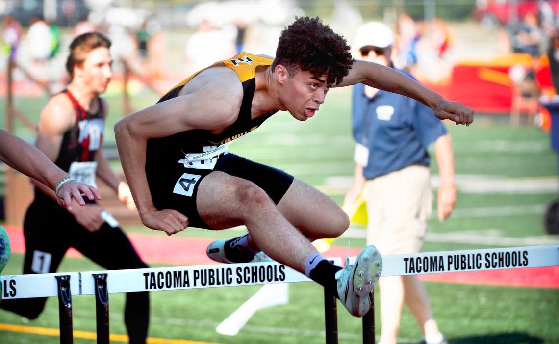 during the second day of the WIAA state track and field championships at Mount Tahoma High School in Tacoma, Washington, on Friday, May 26, 2023. Tony Overman/toverman@theolympian.com