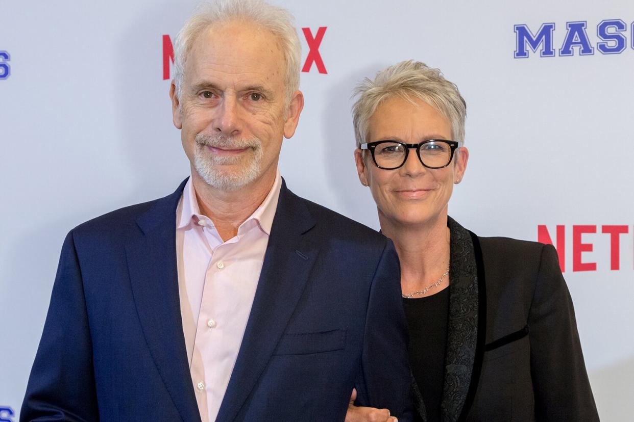 Christopher Guest and actress Jamie Lee Curtis arrive at a Screening Of Netflix's "Mascots"