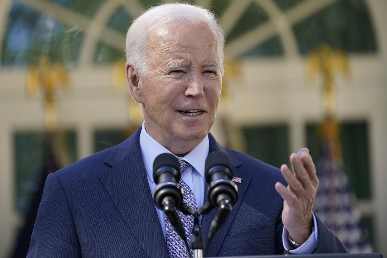 President Joe Biden delivers remarks on hidden junk fees in the Rose Garden of the White House, Wednesday, Oct. 11, 2023, in Washington.