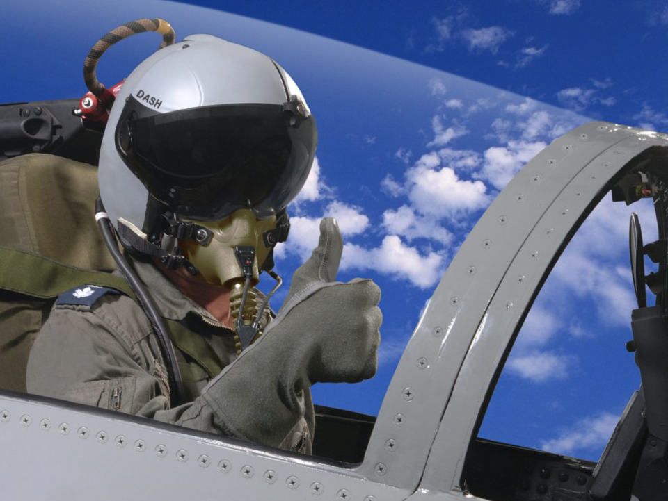 A publicity image of Elbit Systems’ Display and Sight Helmet (DASH) that enables pilots to aim their weapons simply by looking at the target. <em>Elbit Systems</em>