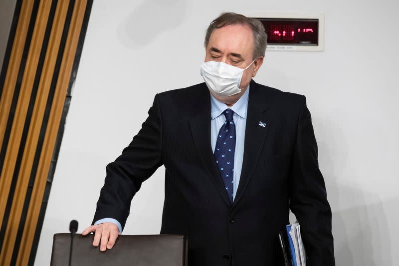 Scotland's former First Minister Salmond gives evidence to a Scottish Parliament committee at Holyrood, in Edinburgh