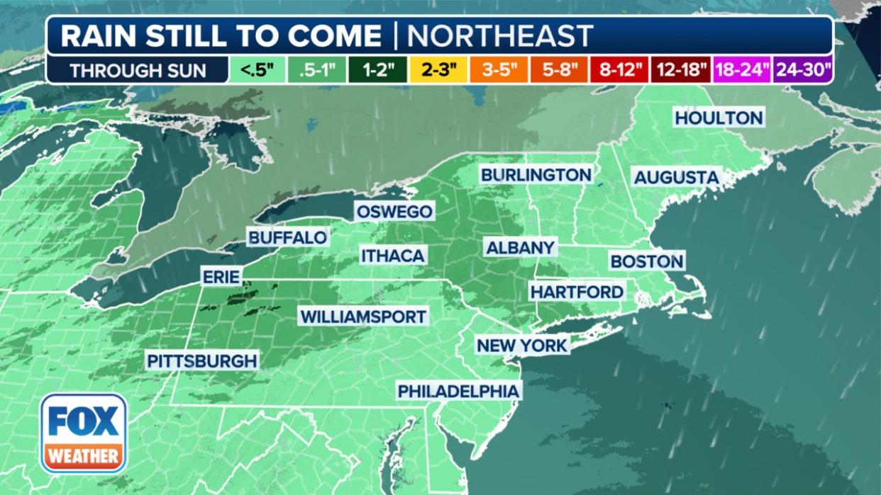 <div>A look at the rain forecast in the Northeast through Sunday, April 21, 2024. <strong>(FOX Weather)</strong></div>