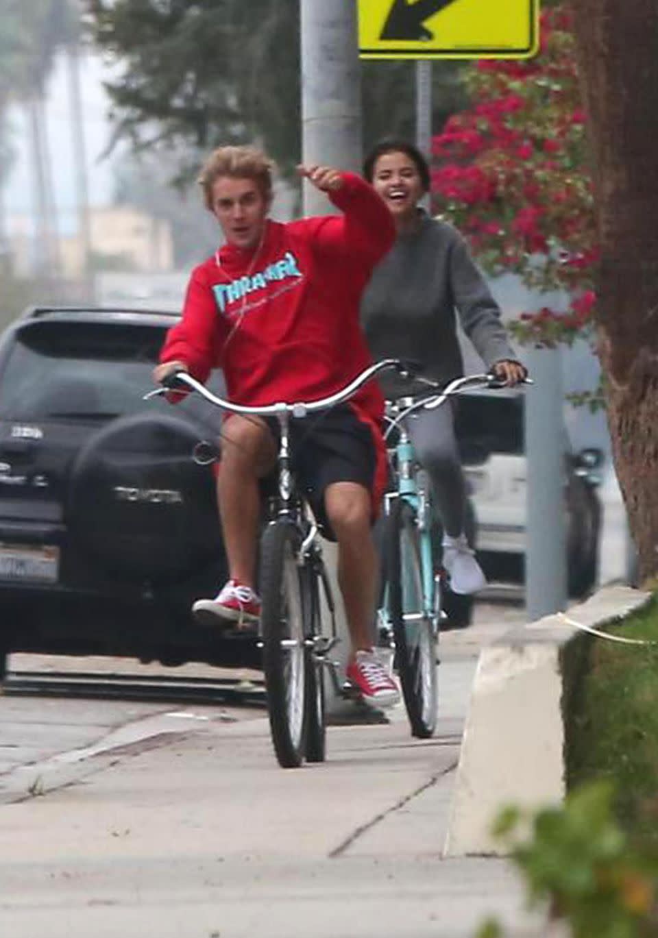 They both looked like they were having a whale of a time on a bike ride together. Source: Instar