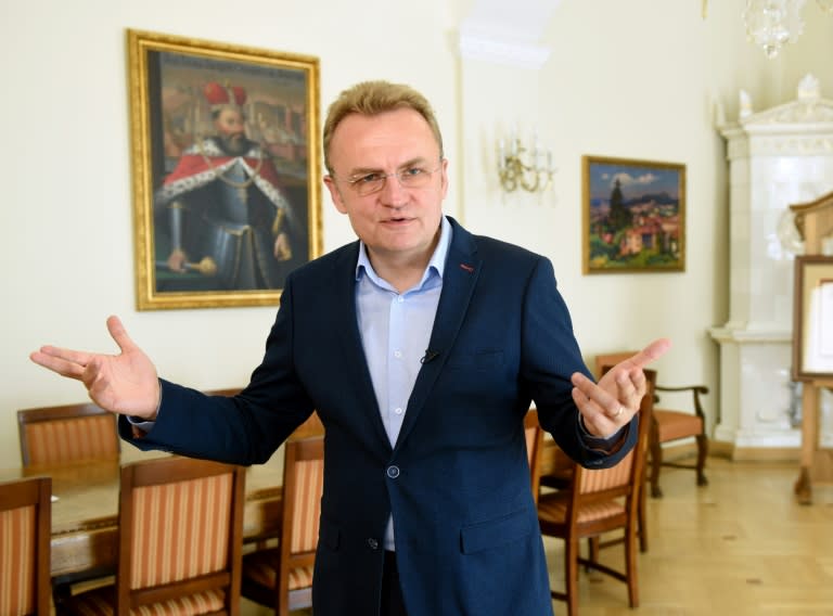 Andriy Sadovyi, mayor of the western Ukrainian city of Lviv speaks during an interview with AFP