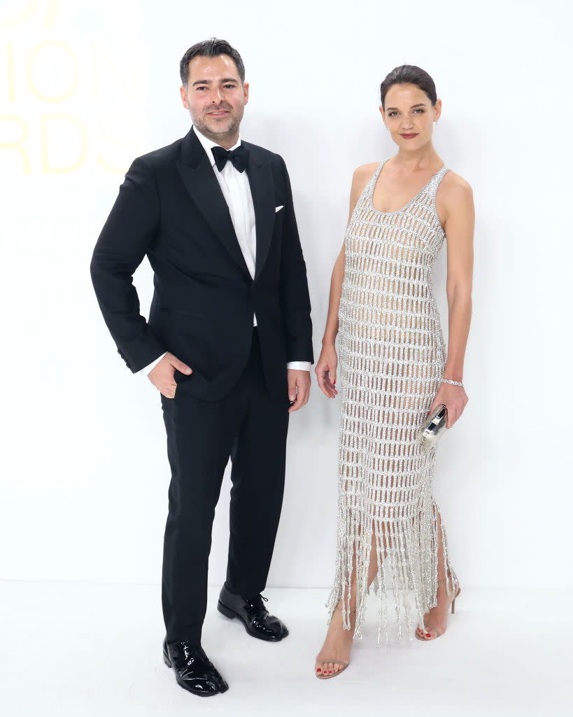 Jonathan Simkhai and Katie Holmes attend the 2022 CFDA Awards at Casa Cipriani on November 07, 2022 in New York City