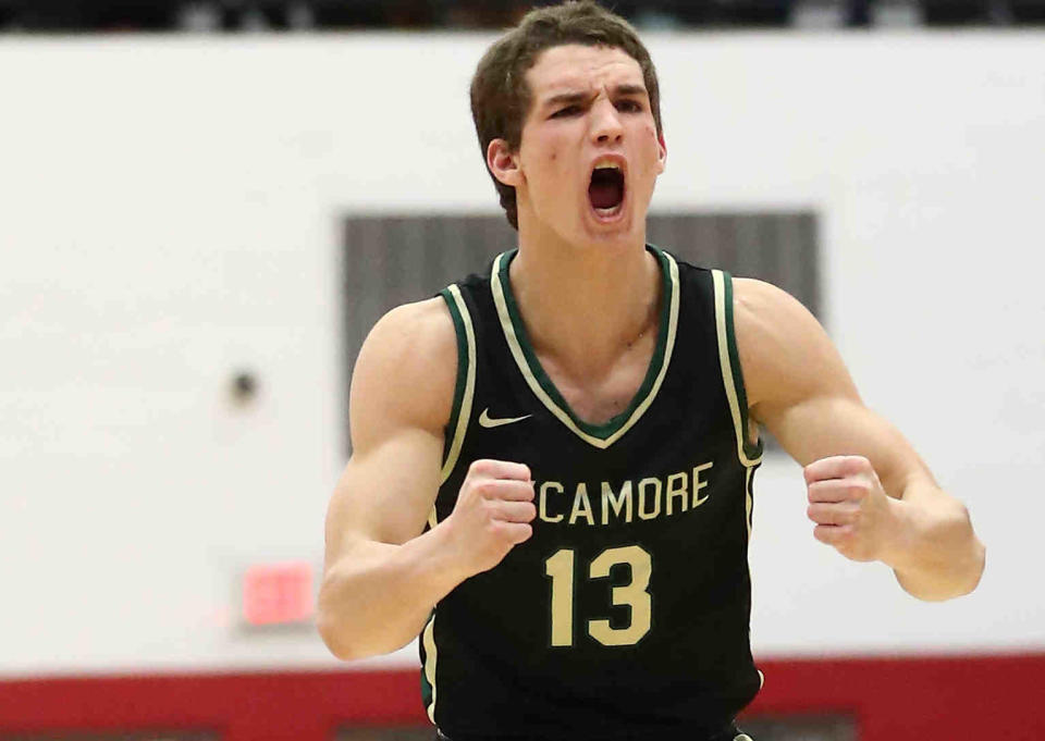 Sycamore's Grant Darbyshire (13) reacts during Fairfield's 61-60 win in OT, Tuesday, Jan. 4, 2021.