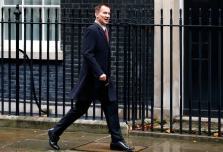 Britain's Foreign Secretary Jeremy Hunt arrives in Downing Street in London, Britain, November 28, 2018. REUTERS/Henry Nicholls