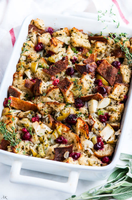 <p>Aberdeen's Kitchen</p><p>Packed with crispy apples, tart cranberries, fresh herbs, onions, celery, and of course butter, chicken broth, you're going to love this cranberry apple sage stuffing. </p><p><strong>Get the recipe: <em><a href="https://www.aberdeenskitchen.com/2016/11/cranberry-apple-sage-stuffing/" rel="nofollow noopener" target="_blank" data-ylk="slk:Cranberry Apple Sage Stuffing;elm:context_link;itc:0;sec:content-canvas" class="link ">Cranberry Apple Sage Stuffing</a></em></strong></p><p><strong>Related: <a href="https://parade.com/949592/sheagoldstein/best-cranberry-recipes/" rel="nofollow noopener" target="_blank" data-ylk="slk:Best Dried and Fresh Cranberry Recipes;elm:context_link;itc:0;sec:content-canvas" class="link ">Best Dried and Fresh Cranberry Recipes</a></strong></p>