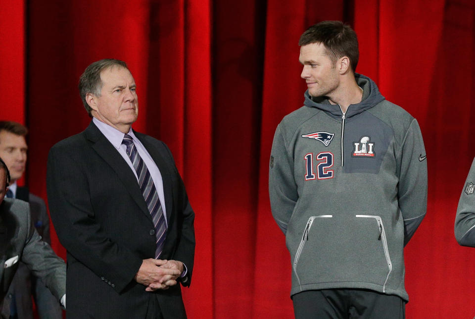 The debate has already begun: Who will have more success next season, Bill Belichick or Tom Brady? (Photo by Bob Levey/Getty Images)