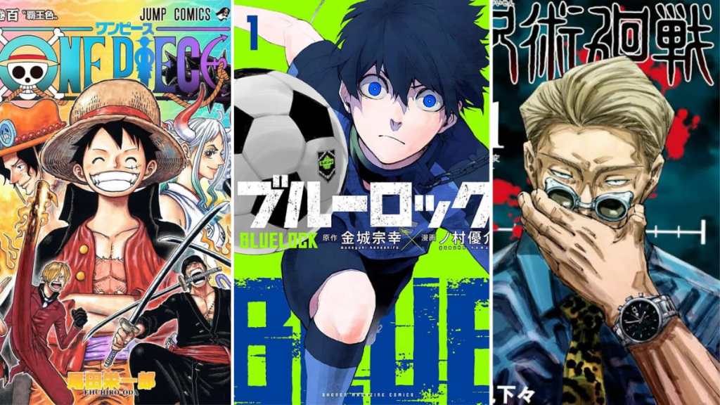 One Piece, Blue Lock, Jujutsu Kaisen cover images