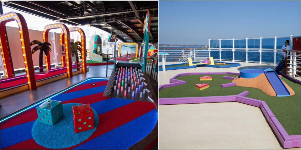 composite of two mini-golf courses (left is Norwegian Prima, right is Carnival Firenze)