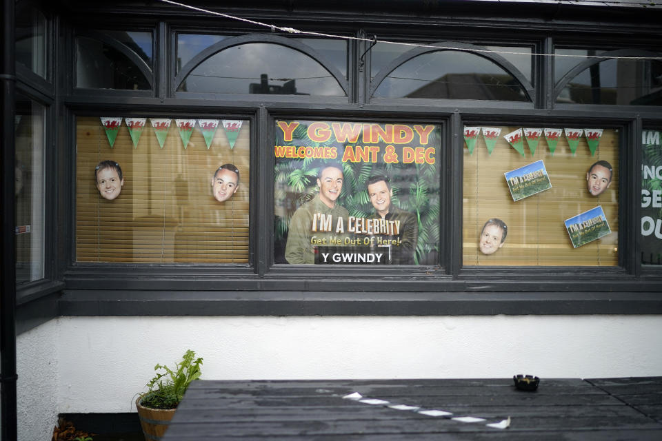 Shops and businesses in Abergele decorate their windows to welcome the cast of ITV's reality TV show &quot;I'm A Celebrity Get Me Out Of Here&quot; which will be filmed at nearby Gwyrch Castle on November 03, 2020 in Abergele, Wales. (Photo by Christopher Furlong/Getty Images)