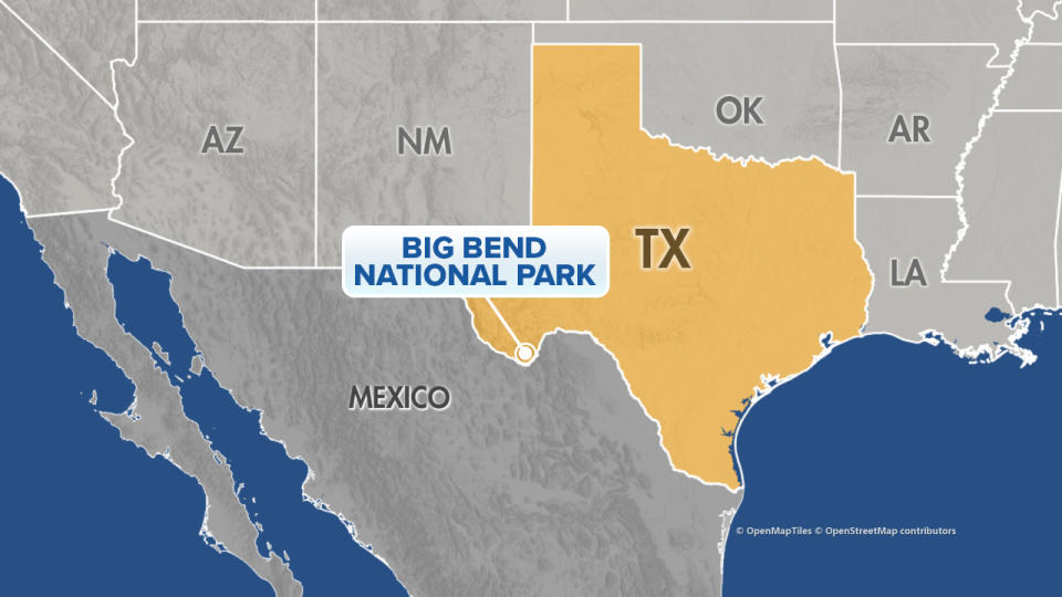 Map showing location of Big Bend National Park in Texas.