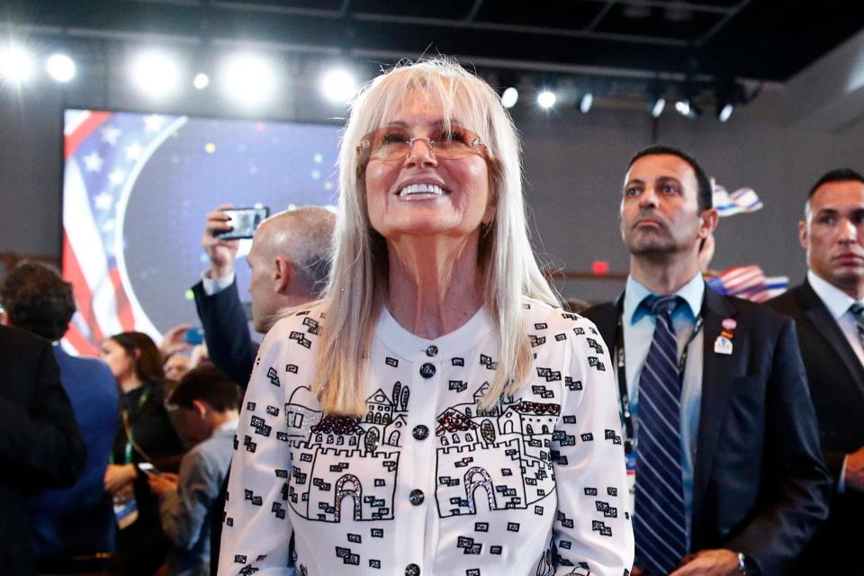 Miriam Adelson attends a 2019 speech by then-president Donald Trump at the Israeli American Council National Summit in Hollywood, Fla.