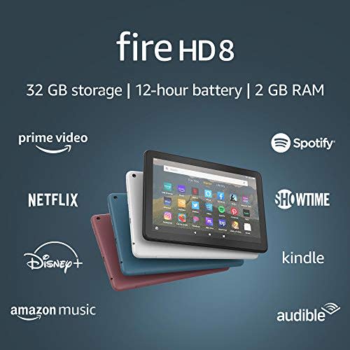 Fire HD 8 tablet, 8" HD display, 32 GB, latest model (2020 release), designed for portable ente…