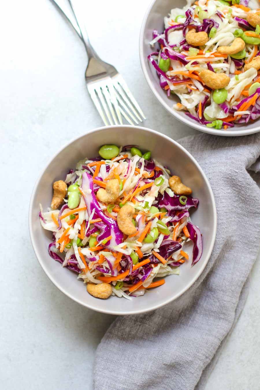 Crunchy Cashew Cabbage Salad with Toasted Sesame Dressing