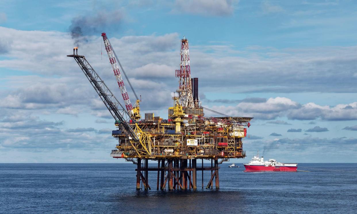 <span>A Shell-operated oil platform in the North Sea. Shell says it will keep its oil production stable while growing its liquified natural gas business.</span><span>Photograph: JJ Walters/Alamy</span>
