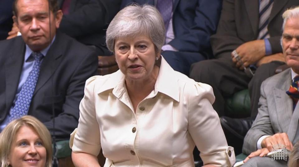 Theresa May highlighted that all three female PMs have been Tories (House of Commons/PA) (PA Wire)