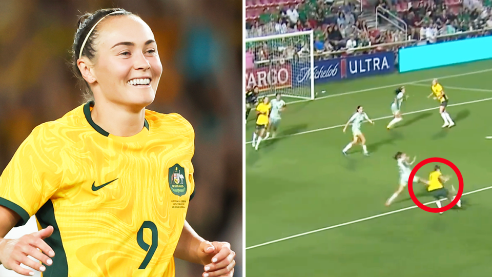 Caitlin Foord (pictured) scored a world class goal to help the Matildas secure a confidence-boosting win over Mexico. (Images: Getty Images/Channel 10)