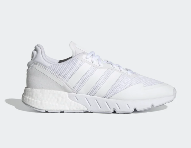 ZX 1K Boost Shoes in white mesh and stripes (Photo via Adidas)