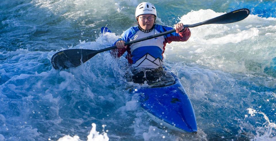 Olivia Spencer trains as Montgomery Whitewater, in Montgomery, Ala., hosts olympic hopefuls in wintertime training on Tuesday January 2, 2024.