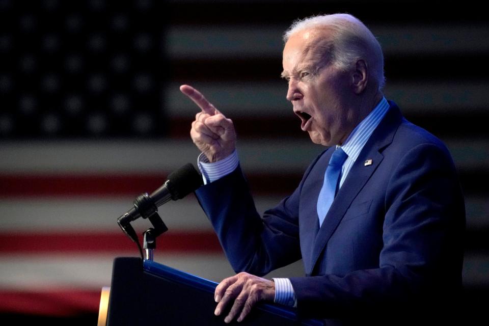 President Joe Biden speaks at South Carolina's First in the Nation dinner at the South Carolina State Fairgrounds in Columbia, S.C., on Jan. 27.